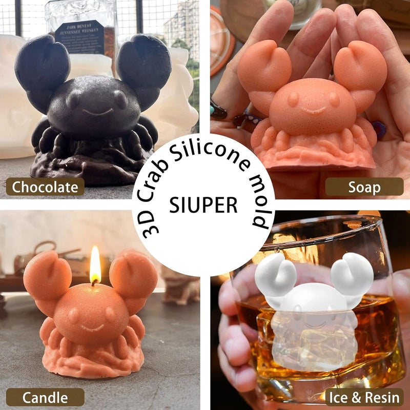 SIUPER 3D Crab Ice Cube Silicone Molds Tray for Whiskey, Cocktail, Drink, Bar; Rich Details. Fun Animal Mold for DIY Craft Taba Squishy Chocolate Soap Candle Resin Gift for Women Girls Boys; 2 Pack - Image 3